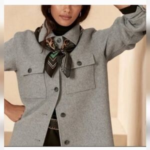 Gray Button-Up Jacket with Scarf